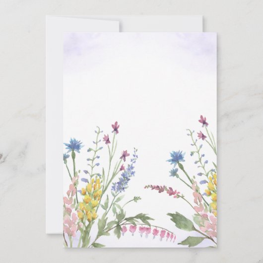 ワイルドフラワーリースパープルウォーターカラーブライダルシャワー 招待状 (裏面)