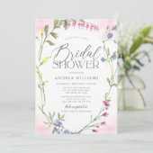 ワイルドフラワーリースピンクウォーターカラーブライダルシャワー 招待状 (スタンド正面)