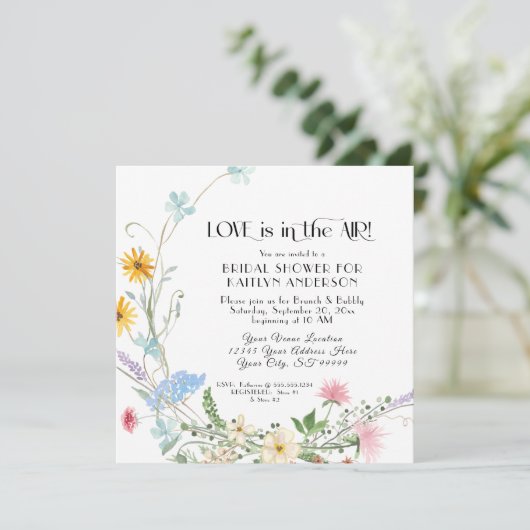ワイルドフラワーリースフラワーウォーターカラーブライダルシャワー 招待状 (スタンド正面)
