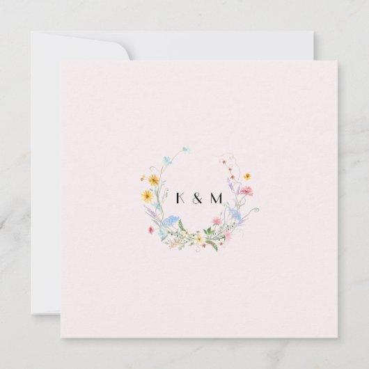 ワイルドフラワーリースフラワーウォーターカラーブライダルシャワー 招待状 (裏面)