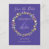 ワイルドフラワーリースフローラ結婚式の日付を保存 ポストカード (正面)