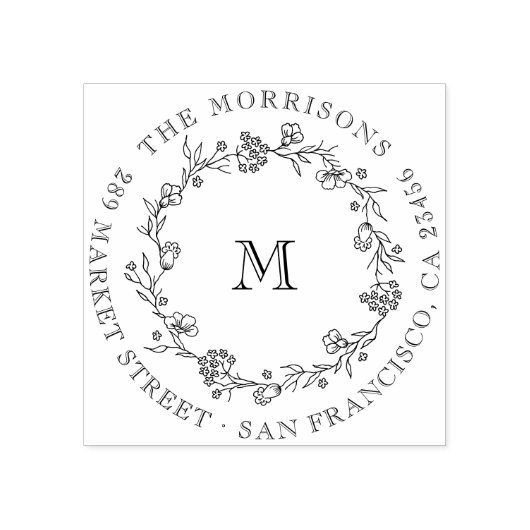 ワイルドフラワーリースラウンドファミリーネーム差出人住所 ラバースタンプ (インプリント)