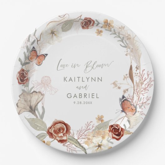 ワイルドフラワーリースラブイン開花ウォーター結婚カラー ペーパープレート (正面)