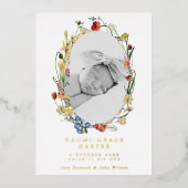ワイルドフラワーリース写真誕生発表箔 箔招待状 (正面)
