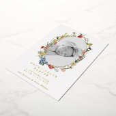 ワイルドフラワーリース写真誕生発表箔 箔招待状 (回転した状態)