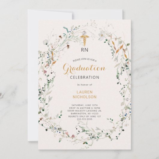 ワイルドフラワーリース医学度卒業パーティー 招待状 (正面)
