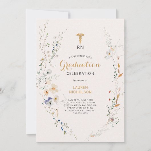 ワイルドフラワーリース医学度卒業パーティー 招待状 (正面)