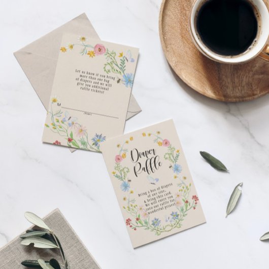 ワイルドフラワーリース水彩おむつラッフル エンクロージャーカード