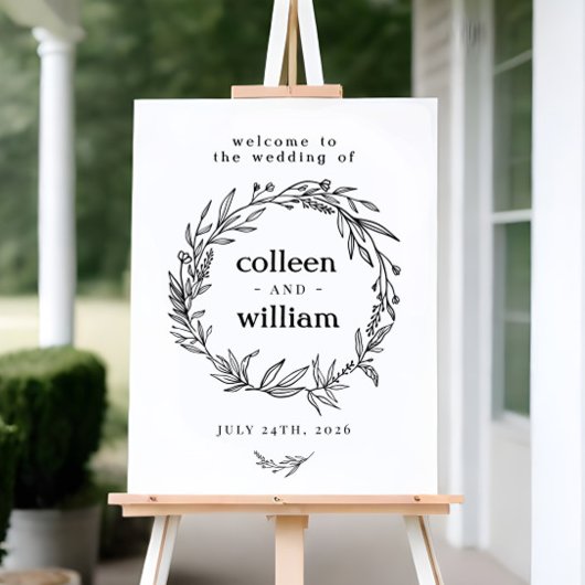 ワイルドフラワーリース素朴フォーク結婚のウェルカムサイン ポスター