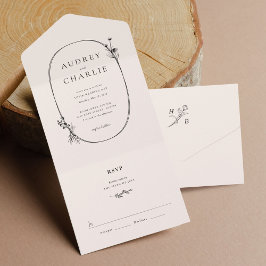 ワイルドフラワーリース結婚アイボリーズ・オールインワン オールインワン招待状