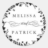 ワイルドフラワーリース結婚シルエットの白黒 ラウンドシール (正面)