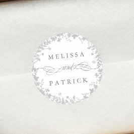 ワイルドフラワーリース結婚シルエットグレー&ホワイト ラウンドシール