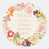 ワイルドフラワーリース ベビーシャワー 感謝 ラウンドシール (正面)
