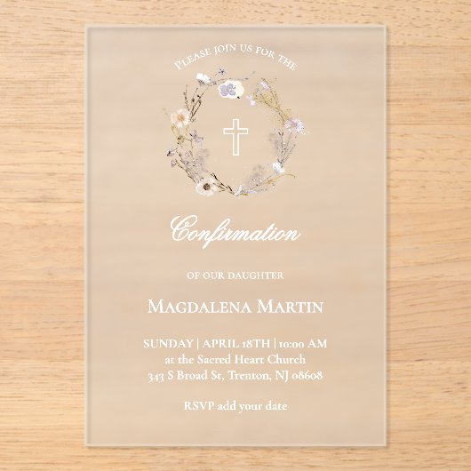 ワイルドフラワーリース |確認 アクリル招待状 (正面)