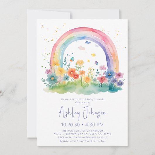 ワイルドフラワーレインボーベビーガールスプリンクル招待状 招待状 (正面)