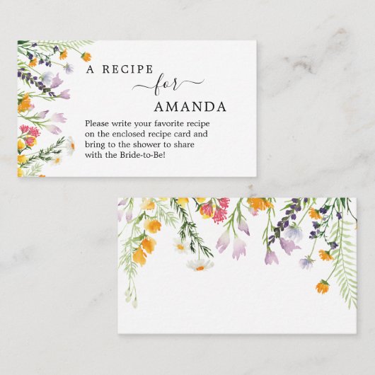 ワイルドフラワーレシピ要求ブライダルシャワー 名刺 (正面/裏面)