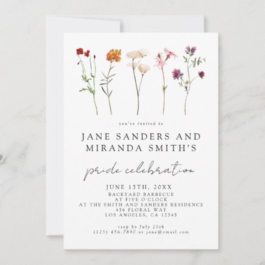 ワイルドフラワーレズビアンフローラゲイプライドお祝い 招待状 (正面)