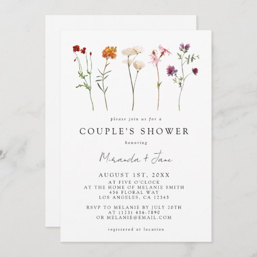 ワイルドフラワーレズビアンプライドフローラカップルのシャワー 招待状 (正面/裏面)