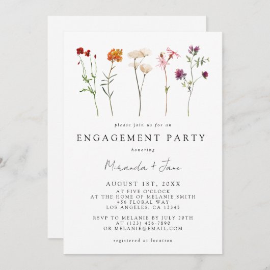 ワイルドフラワーレズビアンプライドフローラ婚約パーティ 招待状 (正面/裏面)