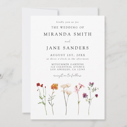 ワイルドフラワーレズビアンプライドフローラ結婚写真 招待状 (正面)
