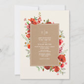 ワイルドフラワーレッドフローラ植物用カード結婚ストック 招待状 (正面)
