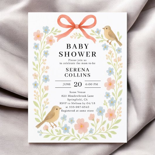 ワイルドフラワーレッドボウ赤ちゃんシャワー ポストカード