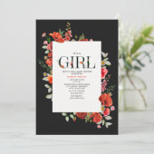 ワイルドフラワーレッドポピーフローラガールベビーシャワー 招待状 (スタンド正面)