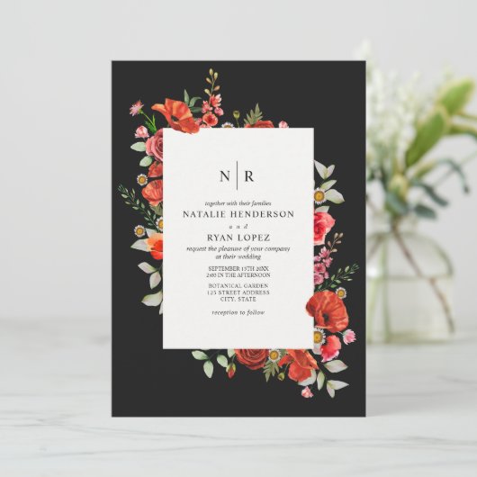 ワイルドフラワーレッドポピーフローラダーク結婚ズ 招待状 (スタンド正面)