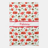 ワイルドフラワーレッドポピー花柄名前をカスタムする キッチンタオル (縦)