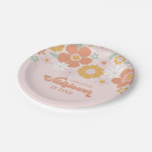 ワイルドフラワーレトロフローラの最初の誕生日 ペーパープレート (アングル)