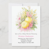 ワイルドフラワーレモンドリーミーガールベビーシャワー 招待状 (正面)