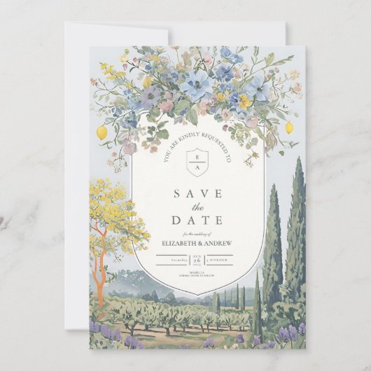 ワイルドフラワーレモ地中海のンヴィン結婚ヤード セーブザデート (正面)