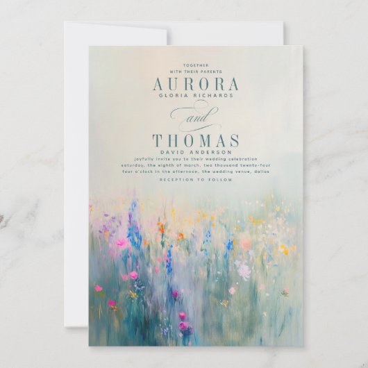 ワイルドフラワーロマンチックでエレガントな結婚式招待状 招待状 (正面)