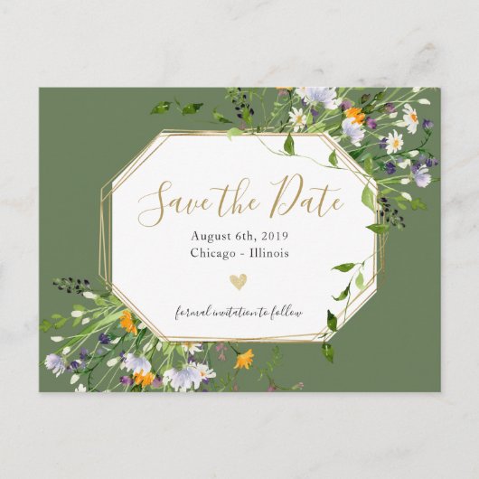 ワイルドフラワーロマンチック日付はがきを保存 案内ポストカード (正面)