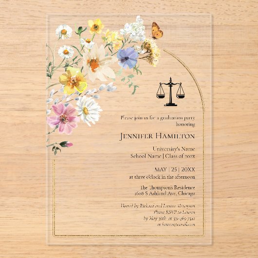 ワイルドフラワーロースクール卒業パーティーの写真 アクリル招待状 (正面)