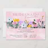 ワイルドフラワーローンピンクかわいらしの花嫁介添人の昼食会 招待状 (正面)