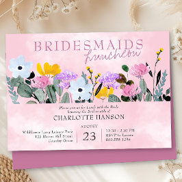 ワイルドフラワーローンピンクかわいらしの花嫁介添人の昼食会 招待状