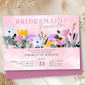 ワイルドフラワーローンピンクかわいらしの花嫁介添人の昼食会 招待状