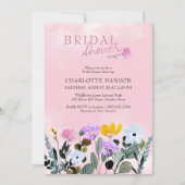 ワイルドフラワーローンピンクかわいらしブライダルシャワー 招待状 (正面)