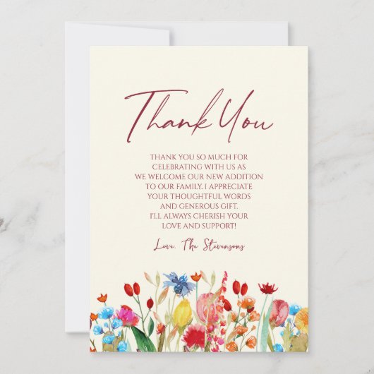 ワイルドフラワーワイルドフラワーガーデンフローラベイビーシャワー サンキューカード (正面)