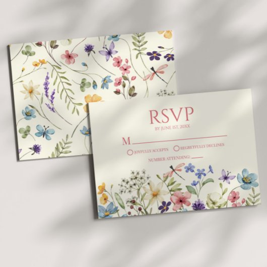 ワイルドフラワーワイルドフラワーフローラウェディングRSVPカード 出欠カード