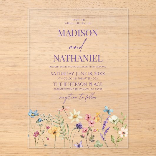 ワイルドフラワーワイルドフラワーフローラ庭園の結婚式 アクリル招待状 (正面)