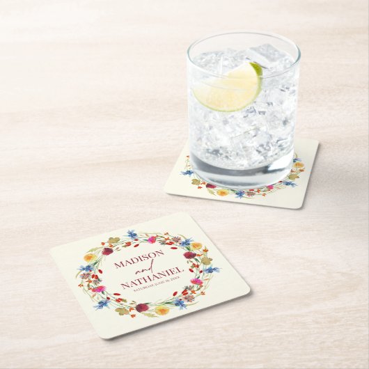 ワイルドフラワーワイルドフラワーフローラ庭園の結婚式 スクエアペーパーコースター (インサイチュ)