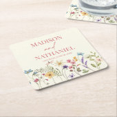 ワイルドフラワーワイルドフラワーフローラ庭園の結婚式 スクエアペーパーコースター (アングル)