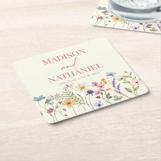 ワイルドフラワーワイルドフラワーフローラ庭園の結婚式 スクエアペーパーコースター (アングル)