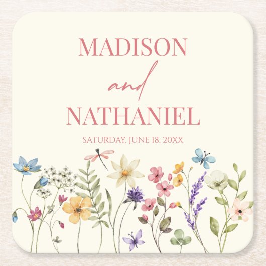 ワイルドフラワーワイルドフラワーフローラ庭園の結婚式 スクエアペーパーコースター (正面)
