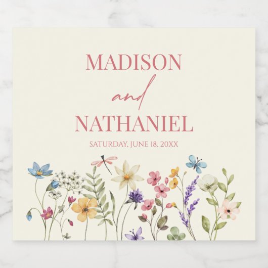 ワイルドフラワーワイルドフラワーフローラ庭園の結婚式 スパークリングワインラベル (シングルラベル)