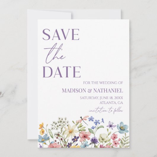 ワイルドフラワーワイルドフラワーフローラ庭園の結婚式 セーブザデート (正面)
