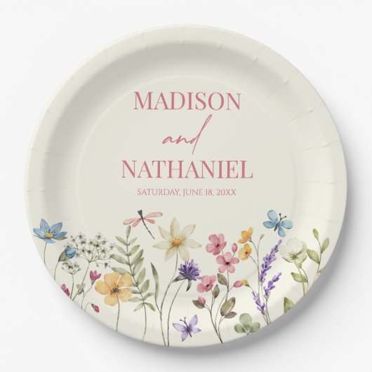 ワイルドフラワーワイルドフラワーフローラ庭園の結婚式 ペーパープレート (正面)