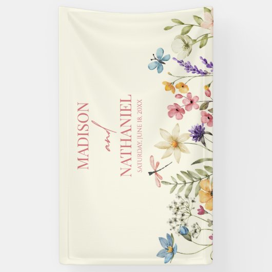 ワイルドフラワーワイルドフラワーフローラ庭園の結婚式 横断幕 (縦)